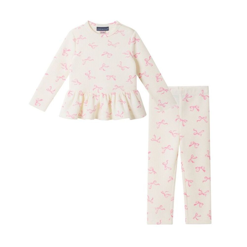 Andy & Evan Girls  Waffle T-Shirt Set, White
